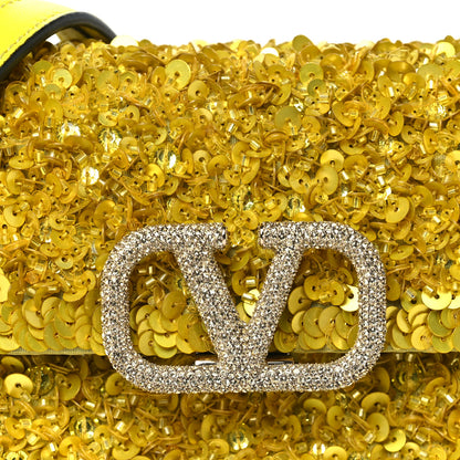 Valentino Garavani Sequin Crystal Embroidered Mini Vsling Top Handle Bag Yellow 7 of 9