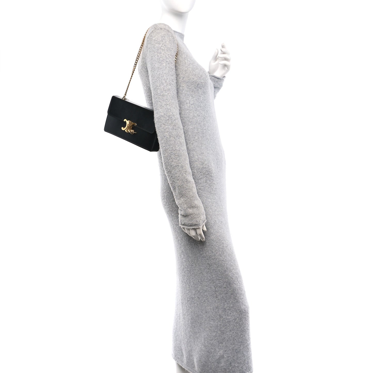 Shiny Calfskin Triomphe Chain Box Bag Black