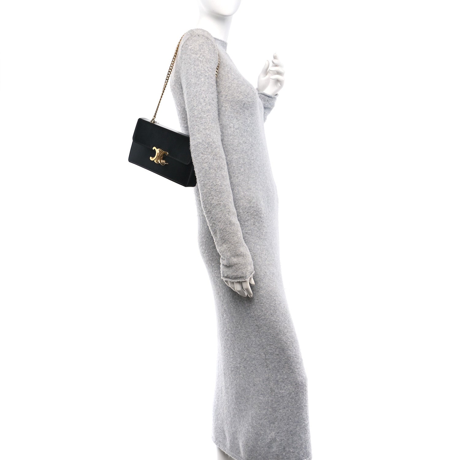 Celine Shiny Calfskin Triomphe Chain Box Bag Black 2 of 9