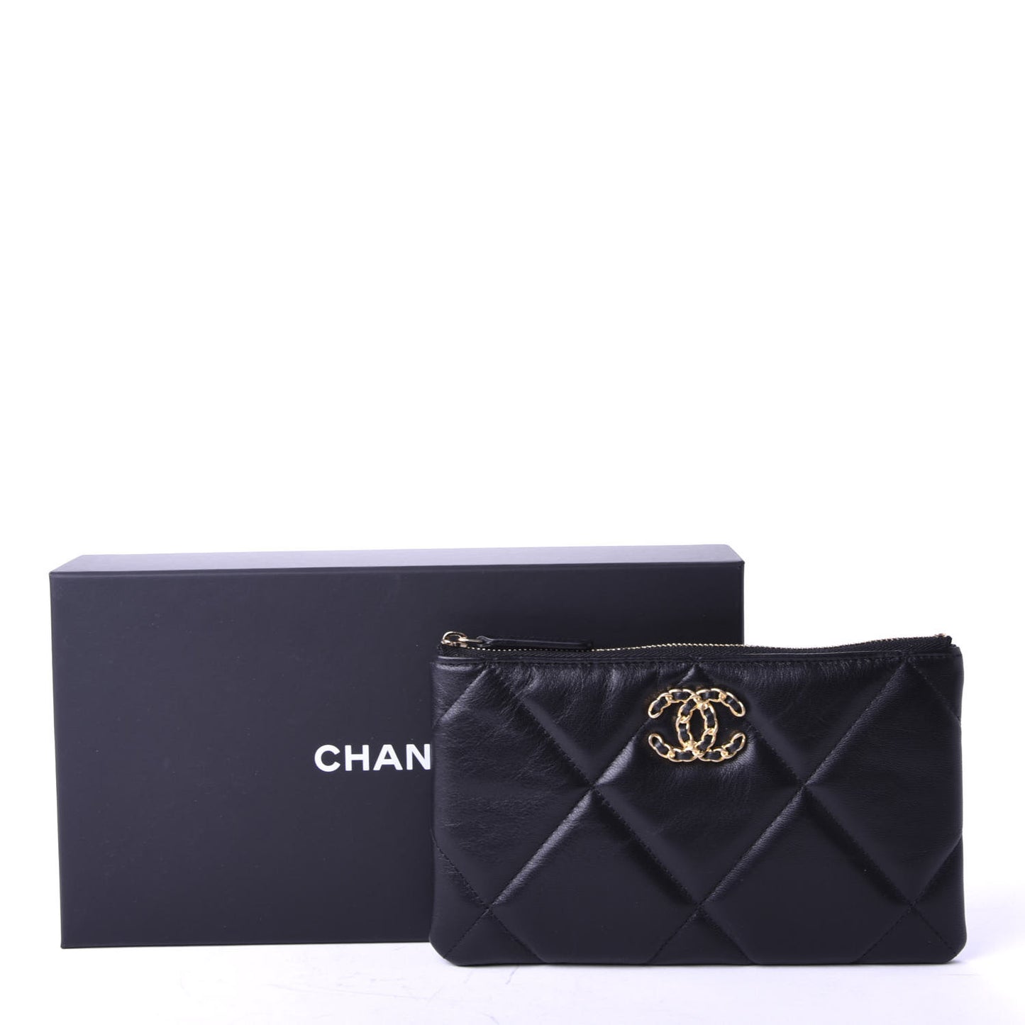 Goatskin Quilted 19 Cosmetic Case Black