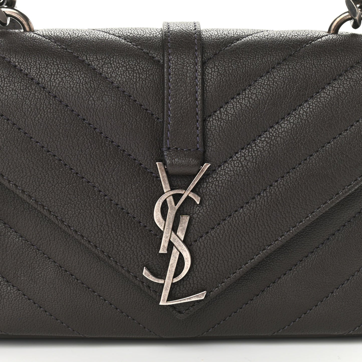 Sheepskin Matelasse Chevron Monogram College Chain Wallet Coal