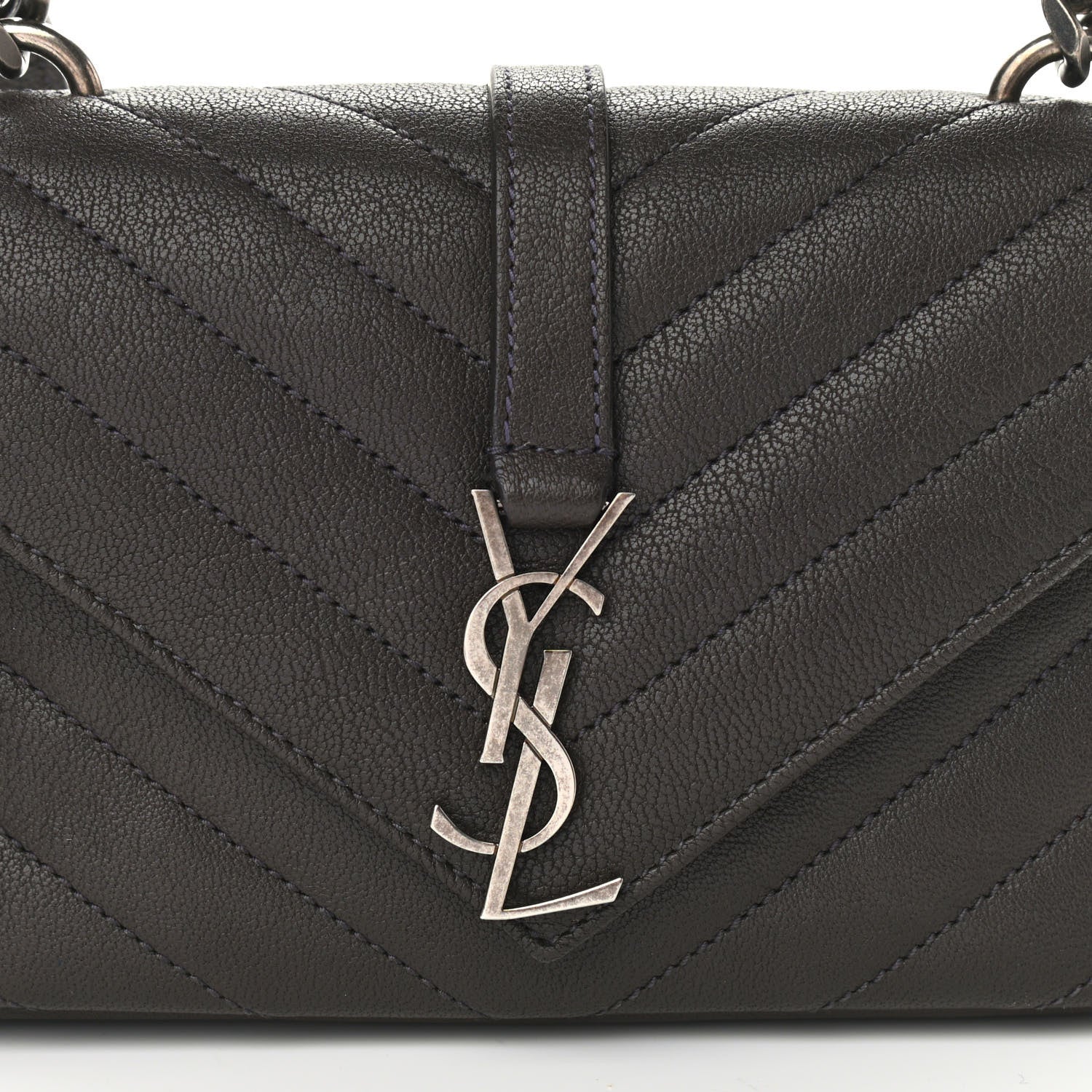 Saint Laurent Sheepskin Matelasse Chevron Monogram College Chain Wallet Coal 8 of 10