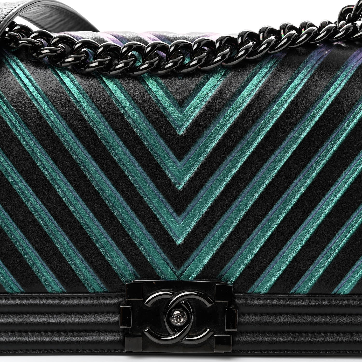 Chanel Calfskin Painted Chevron Embossed Medium Boy Flap Black 9 of 11