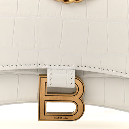 Balenciaga Shiny Calfskin Crocodile Embossed Hourglass Chain Bag XS White 6 of 8