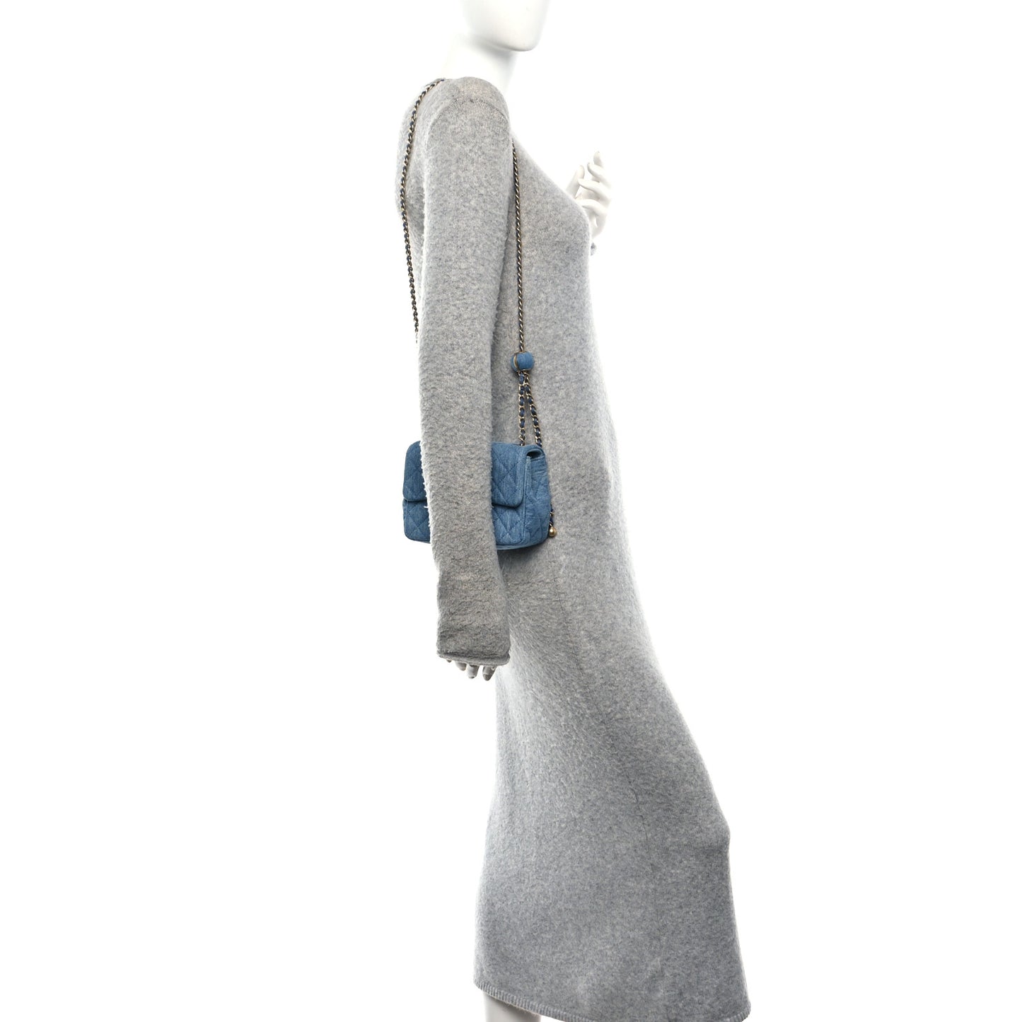 Denim Quilted Mini Pearl Crush Flap Blue