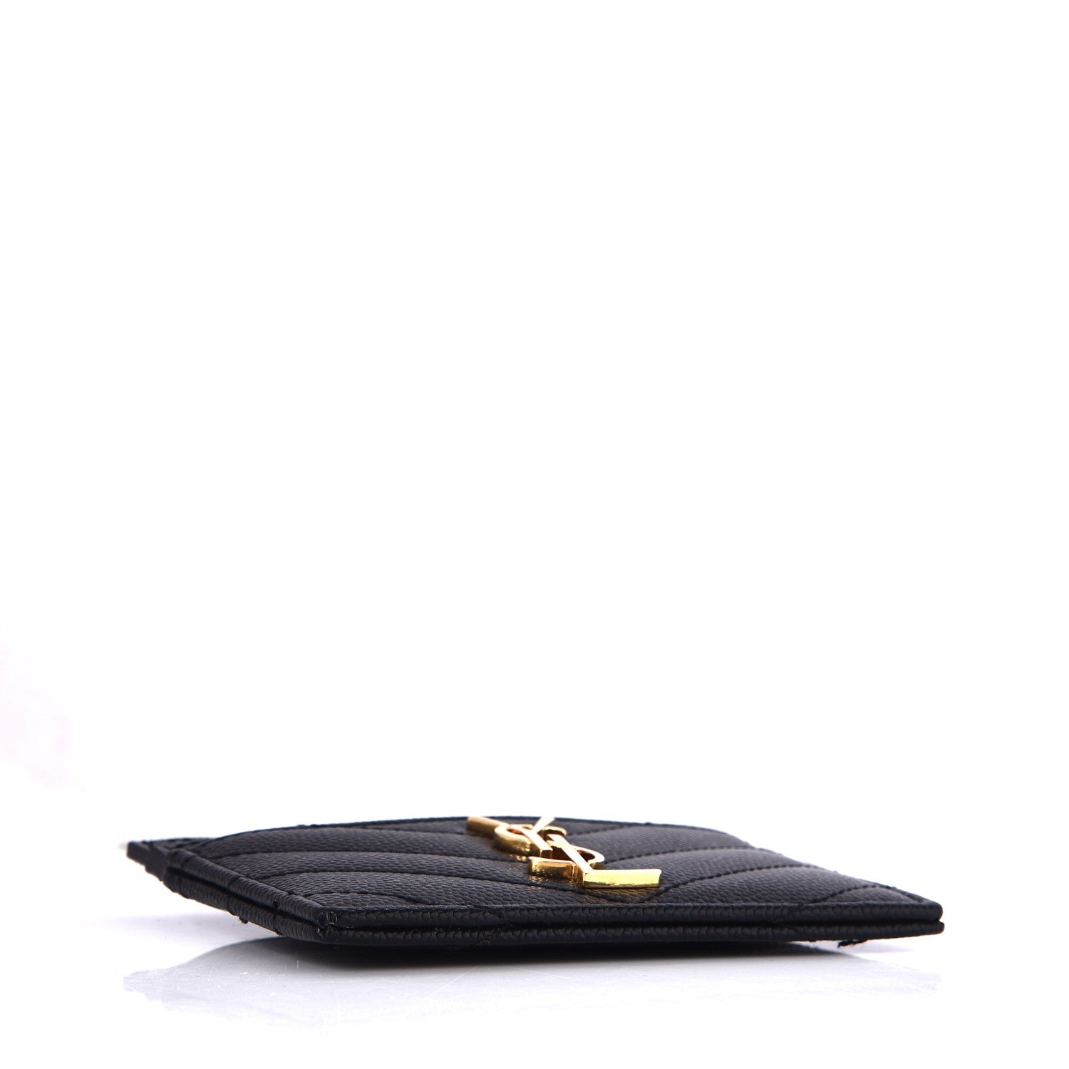 Saint Laurent Grain De Poudre Matelasse Chevron Monogram Credit Card Case Black 4 of 7