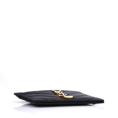 Saint Laurent Grain De Poudre Matelasse Chevron Monogram Credit Card Case Black 4 of 7
