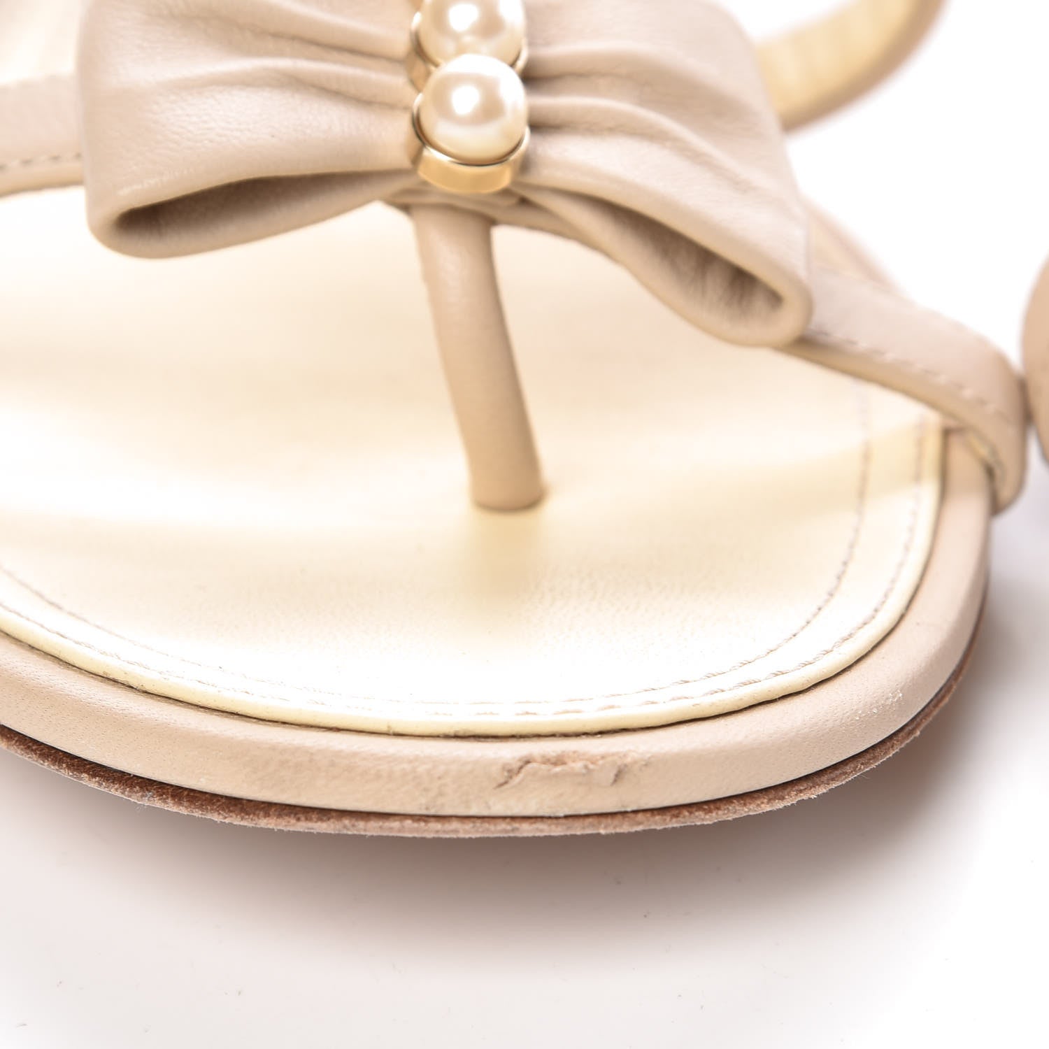 Chanel Lambskin Bow Pearl CC Thong Sandals 41 Beige 10 of 13