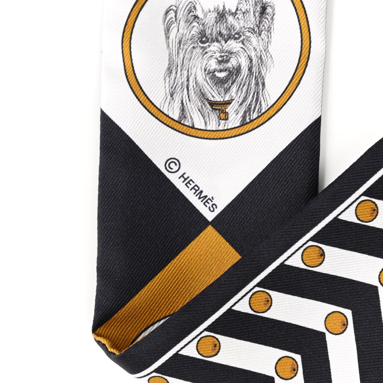 Hermes Silk Colliers Et Chiens Twilly Black Gold White 3 of 4