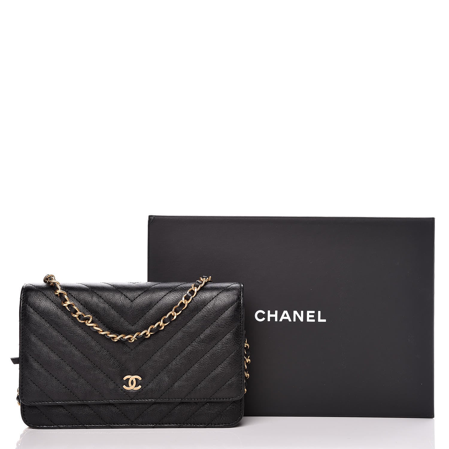 Chanel Crumpled Calfskin Chevron Quilted Wallet On Chain WOC Black 13 of 13