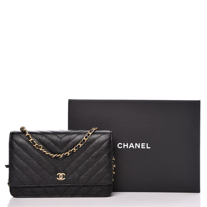 Chanel Crumpled Calfskin Chevron Quilted Wallet On Chain WOC Black 13 of 13