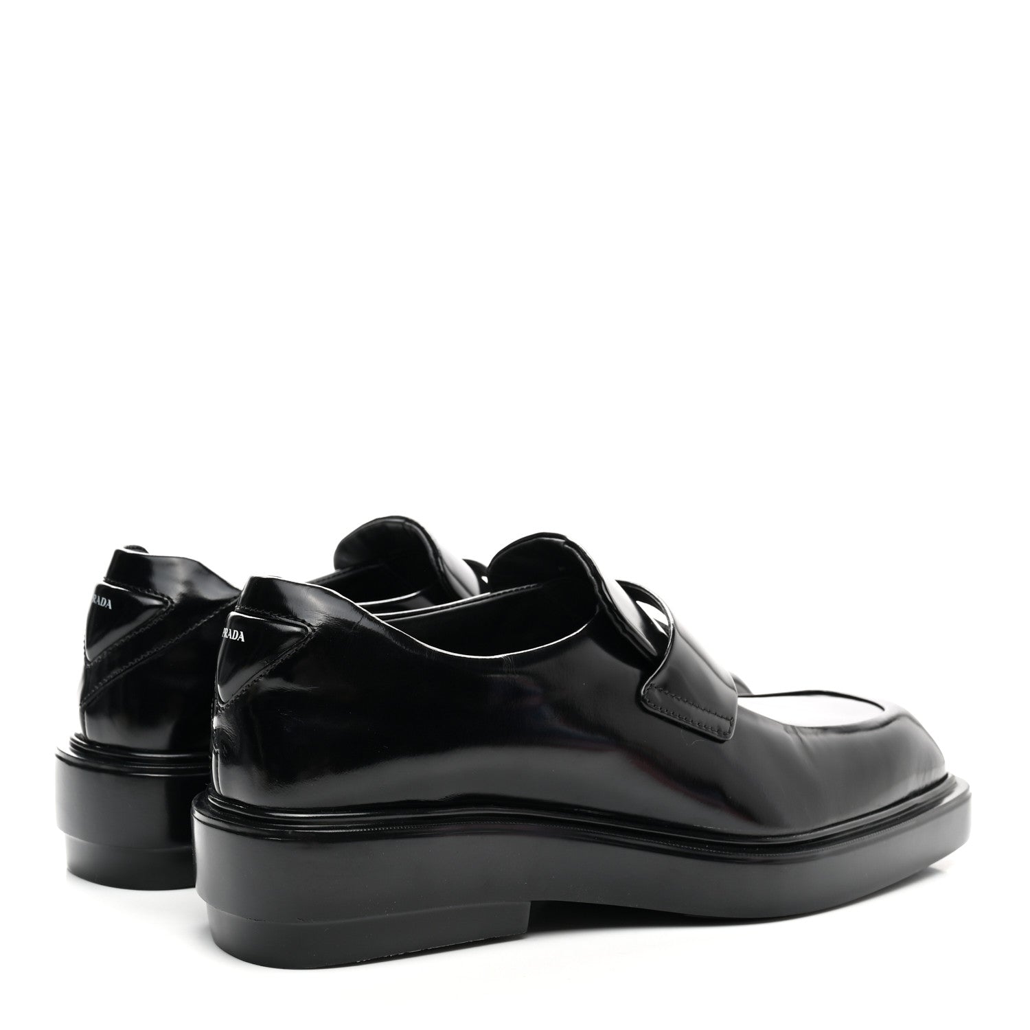 Prada Brushed Calfskin Triangle Patch Loafers 37.5 Black 4 of 12