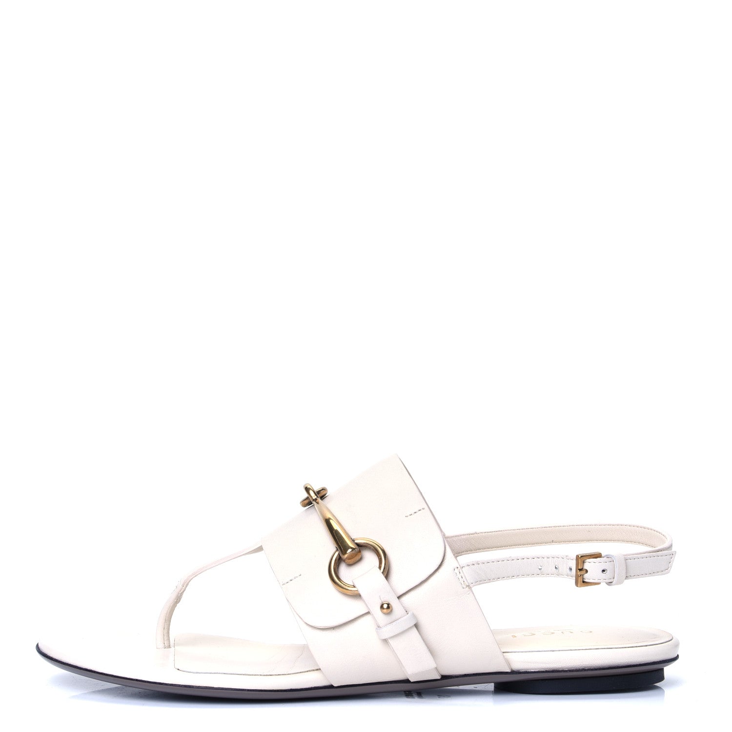 Gucci Lifford Calfskin Horsebit Thong Sandals 37 Mystic White 1 of 4