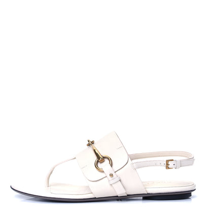 Gucci Lifford Calfskin Horsebit Thong Sandals 37 Mystic White 1 of 4