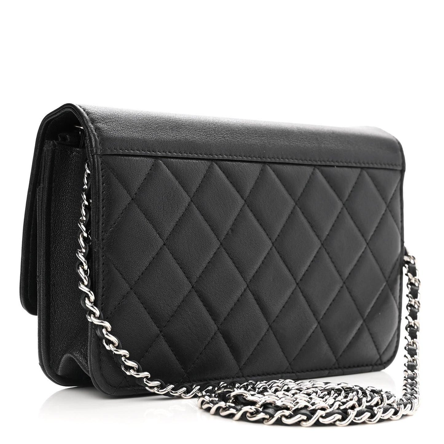 Lambskin Quilted CC Box Wallet On Chain WOC Black