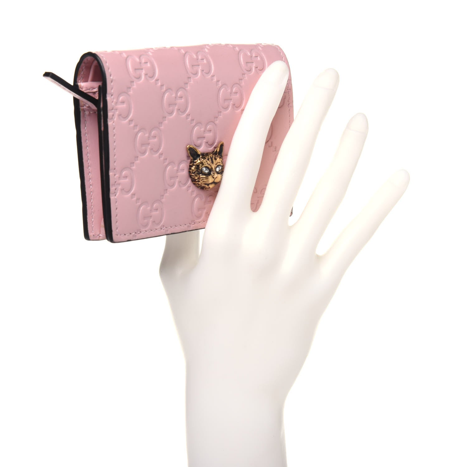 Gucci Guccissima Signature Crystal Cat Card Case Wallet Light Candy Pink 2 of 12
