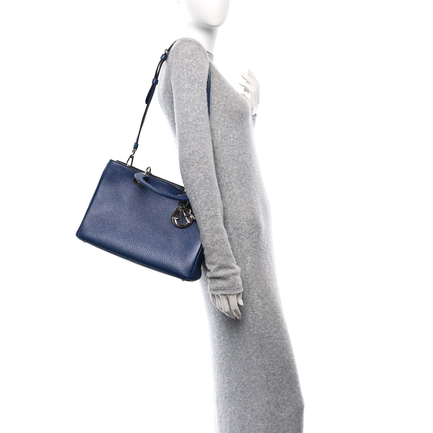 Metallic Bullcalf Medium Diorissimo Tote Blue