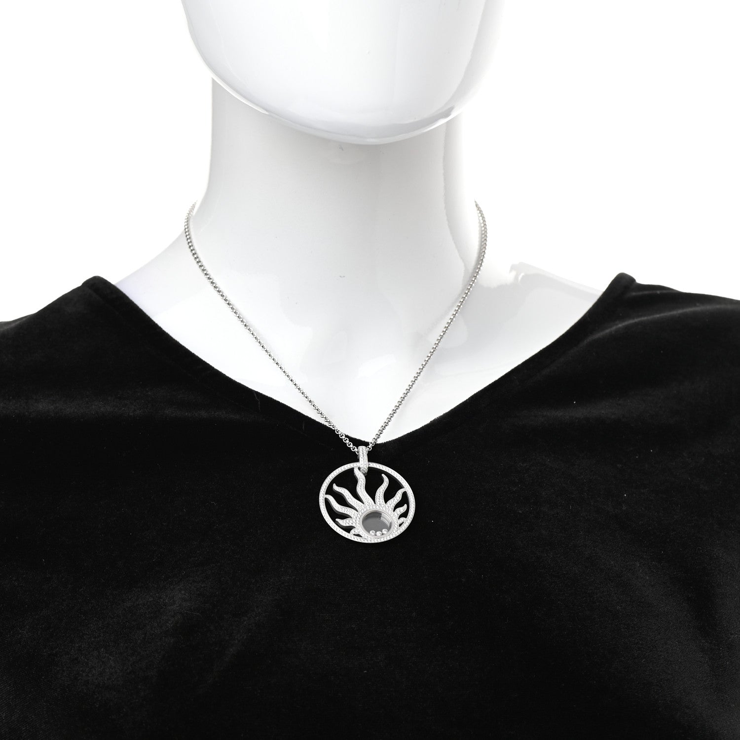 Chopard 18K White Gold Diamond Happy Diamonds Pave Happy Sun Pendant Necklace 2 of 7