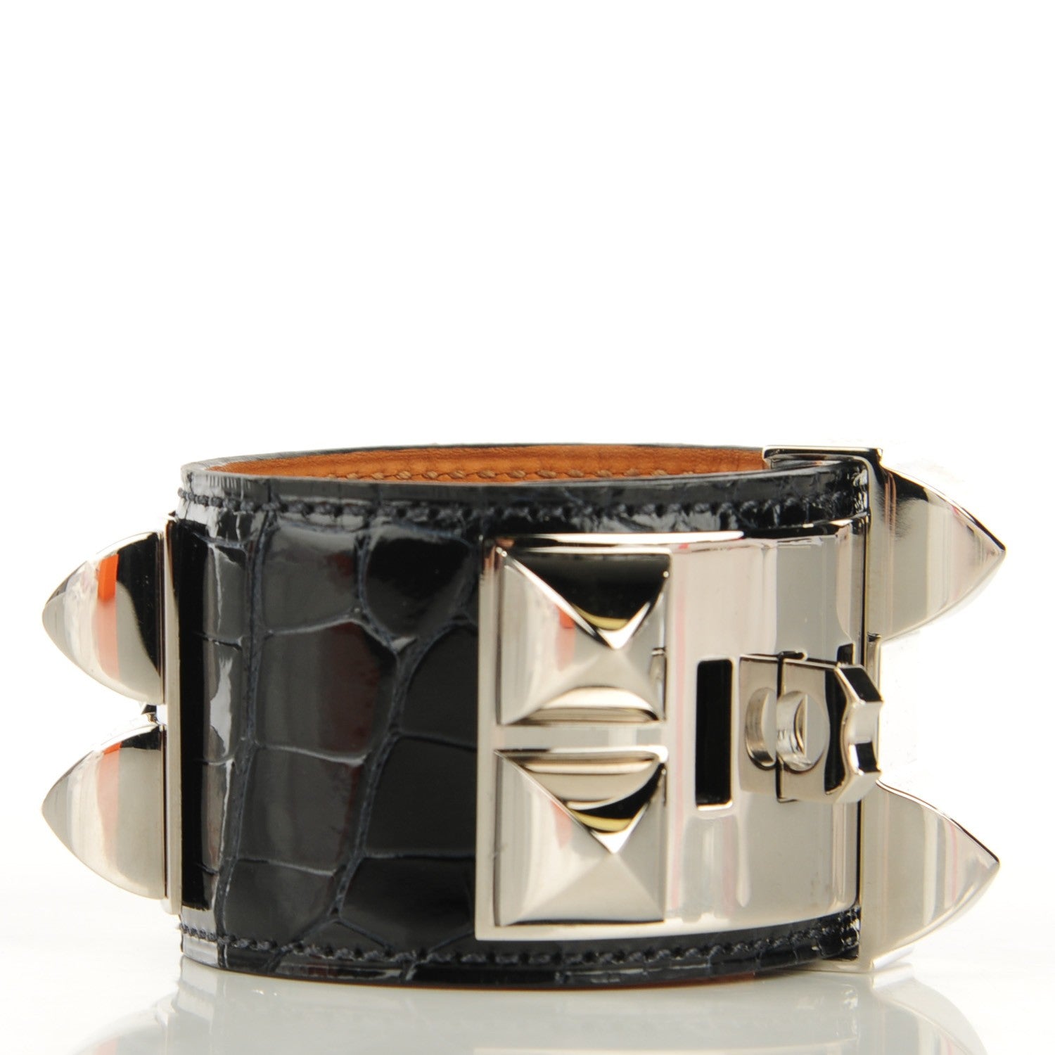 Hermes Shiny Alligator Collier De Chien CDC S Bracelet Bleu Marine 3 of 9