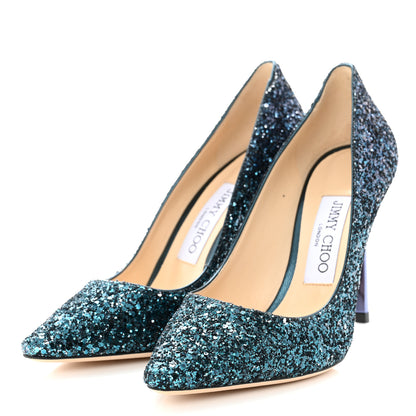 Jimmy Choo Coarse Glitter Degrade Pointy Toe Romy 100 Pumps 35.5 Peacock Navy 3 of 8