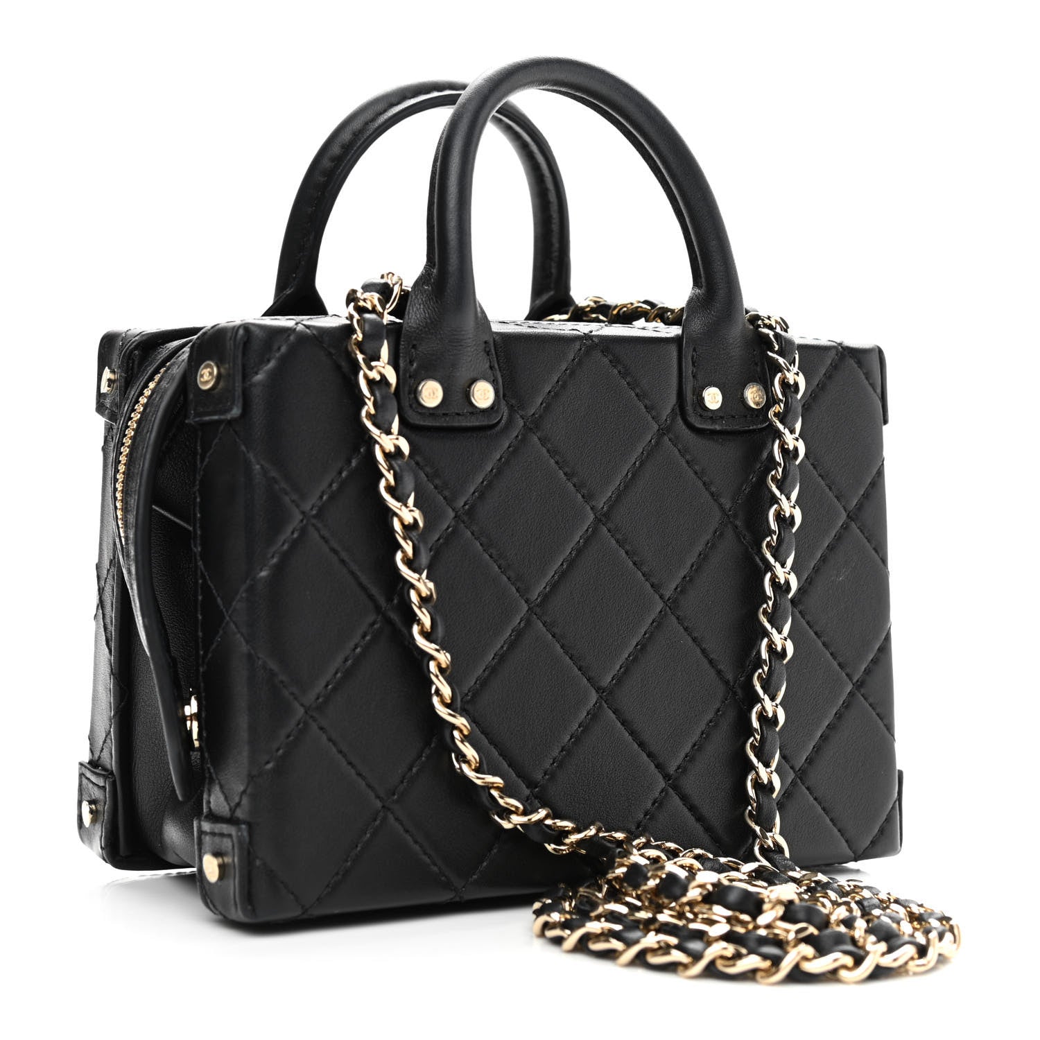 Chanel Calfskin Quilted Small Studded Square Vanity Case Black 3 of 11