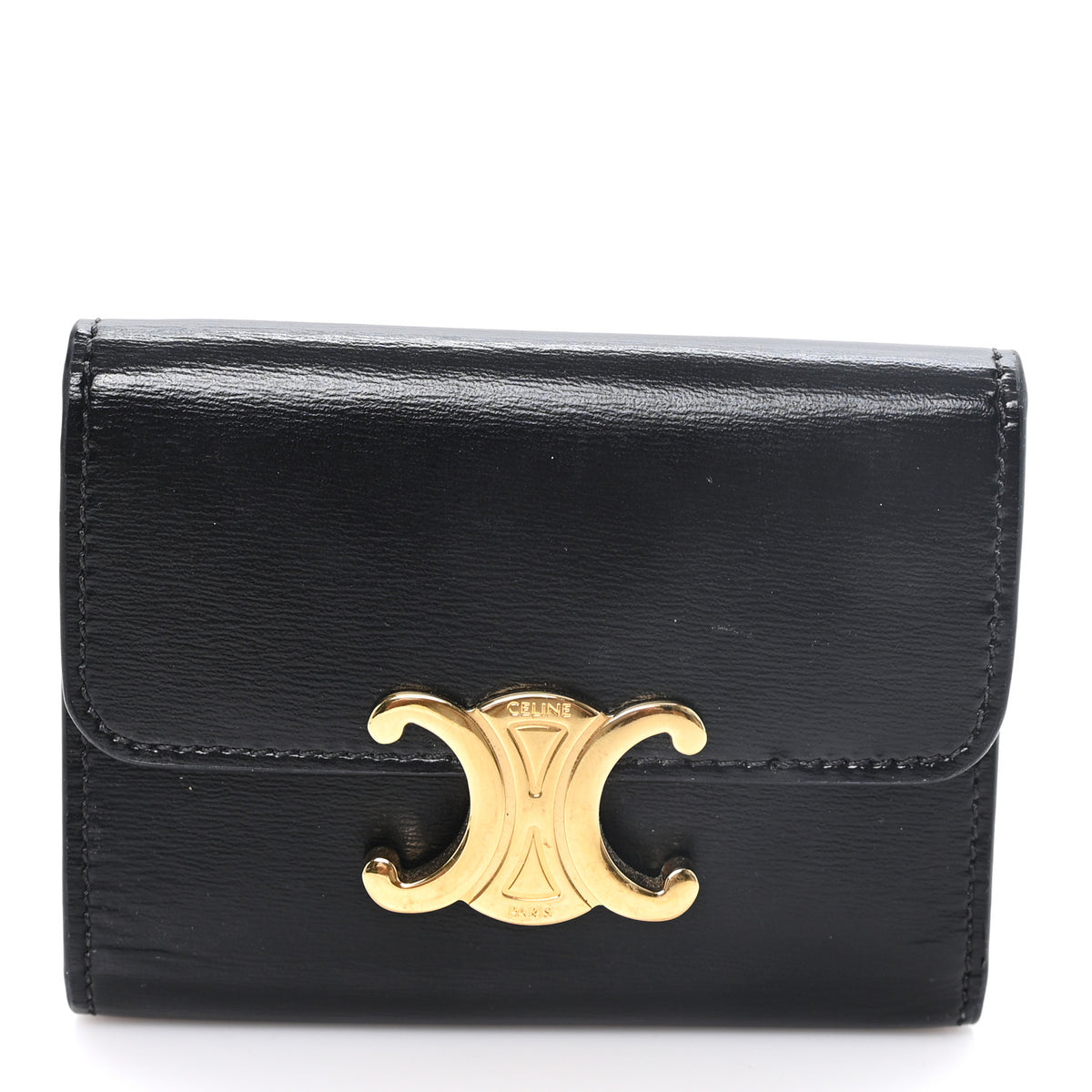 Calfskin Compact Triomphe Wallet With Coin Purse Black