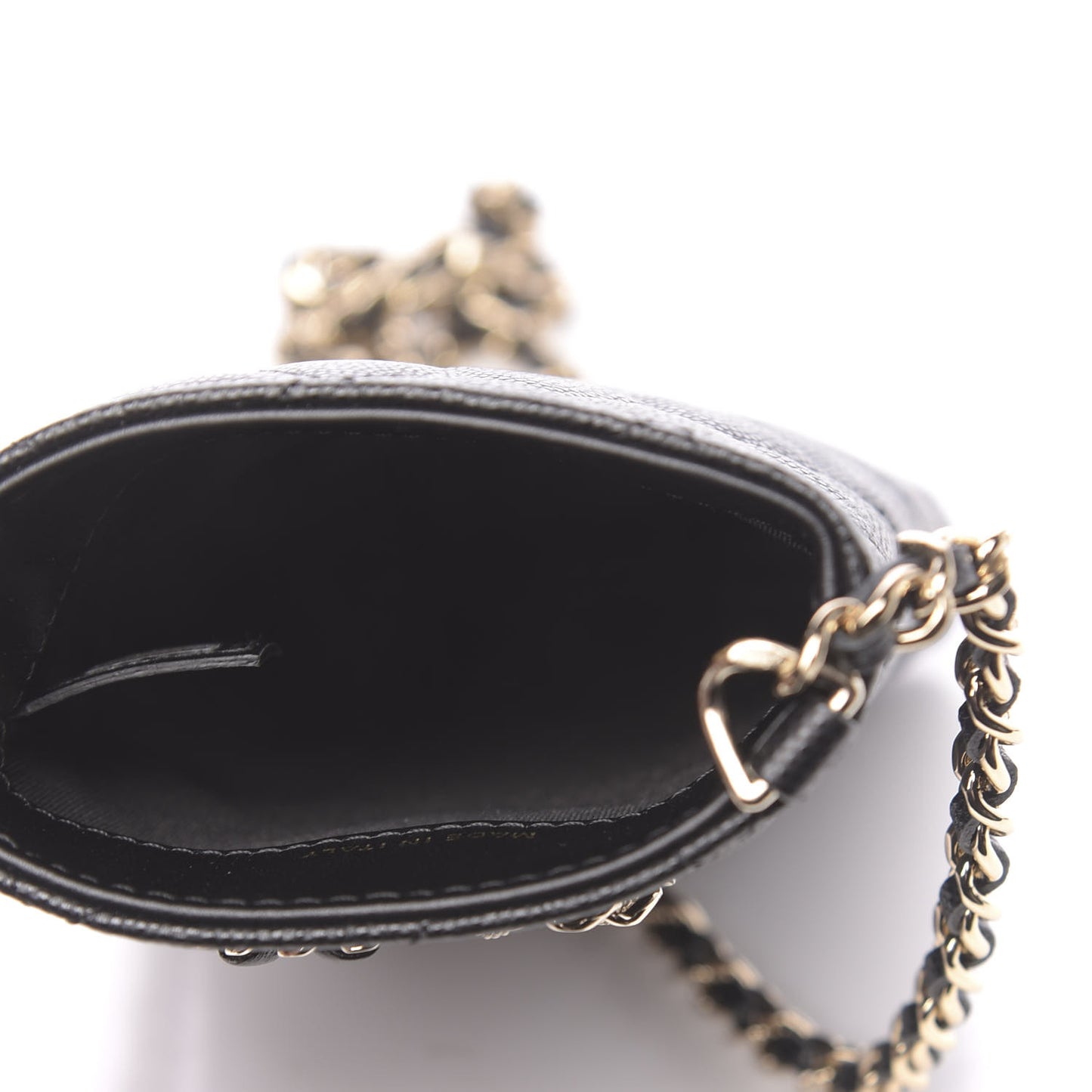 Caviar Quilted French New Wave Phone Holder With Chain Black