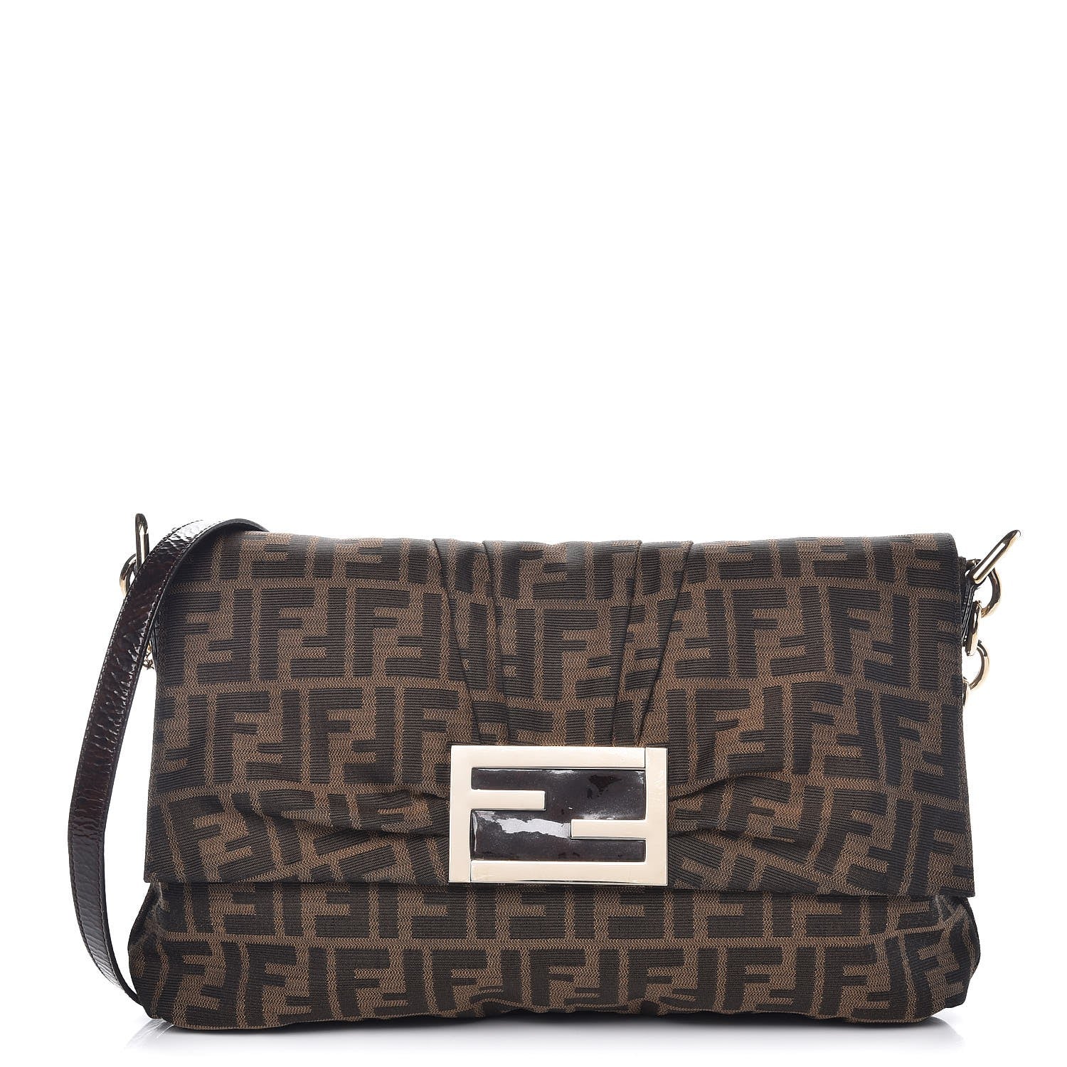 Fendi Zucca Patent Large Mia Shoulder Flap Tobacco 1 of 7