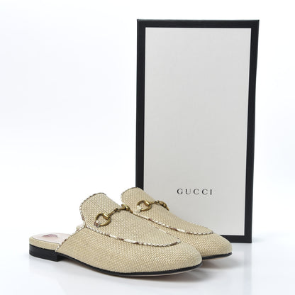 Gucci Straw Elaphe Womens Princetown Slippers 38 Natural Cream Brown 10 of 10