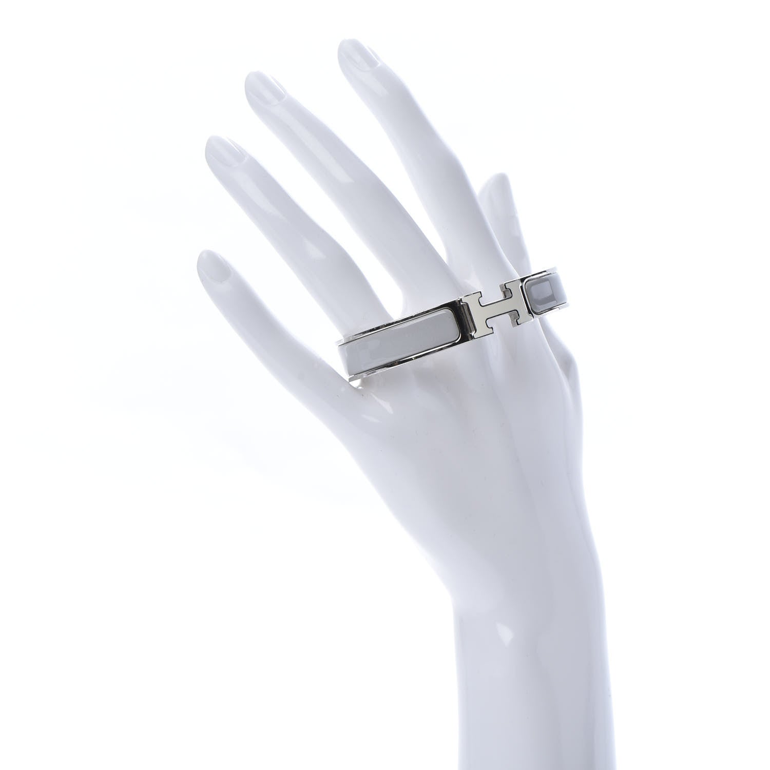 Hermes Enamel Narrow Clic Clac H Bracelet PM Blanc Gris Clair 2 of 5