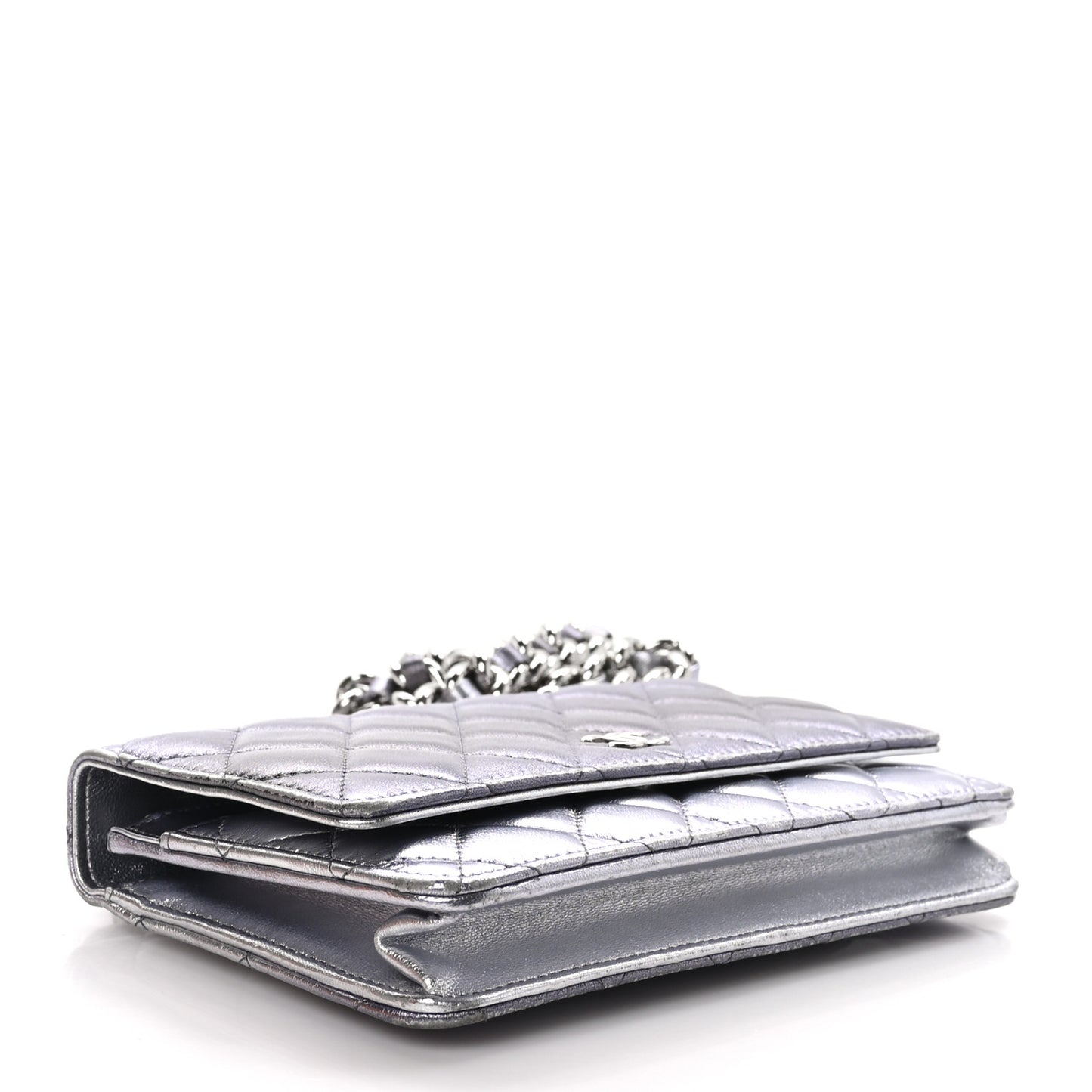 Gradient Metallic Lambskin Quilted Like A Wallet Wallet On Chain WOC Silvery Black