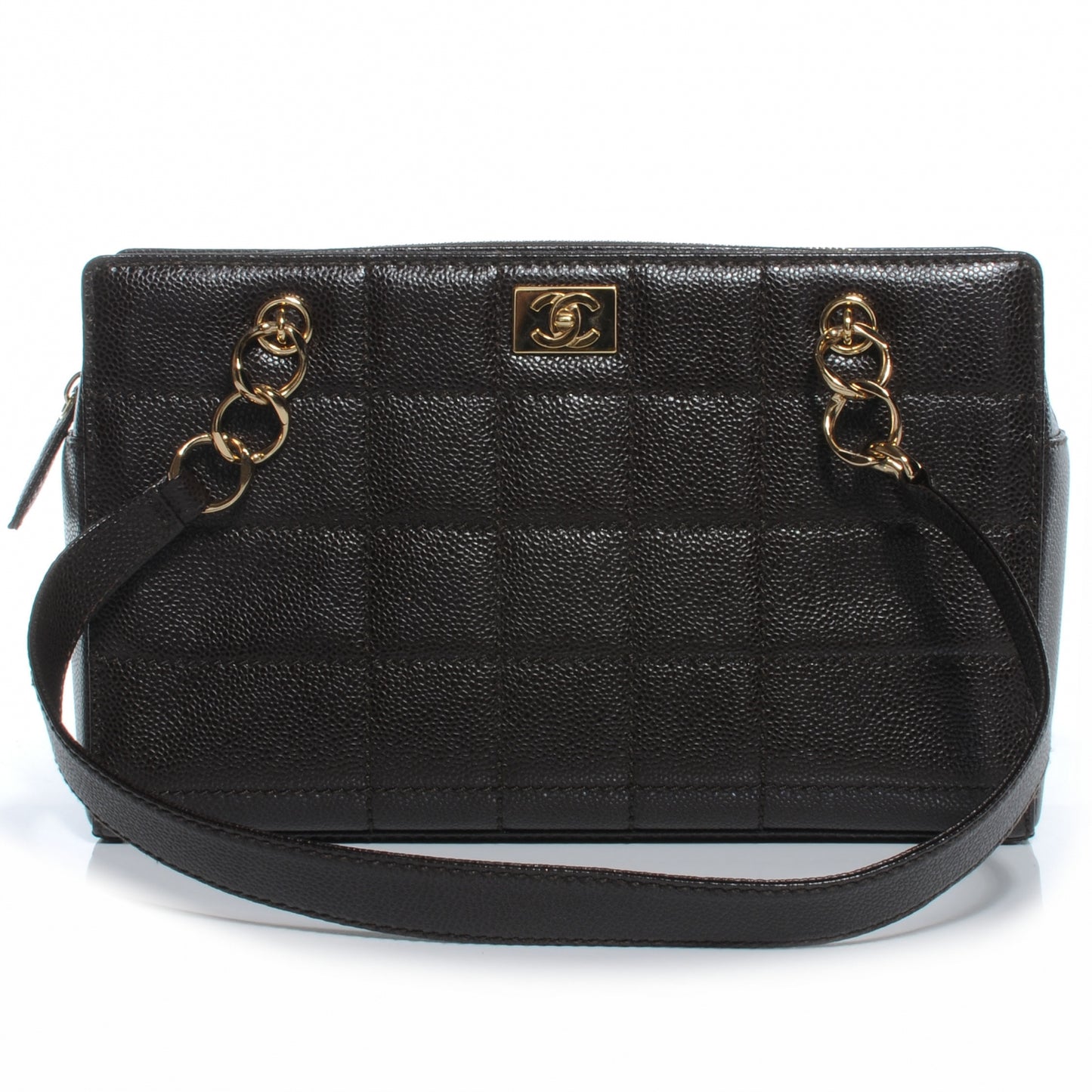 Caviar Square Quilted Shoulder Bag Brown