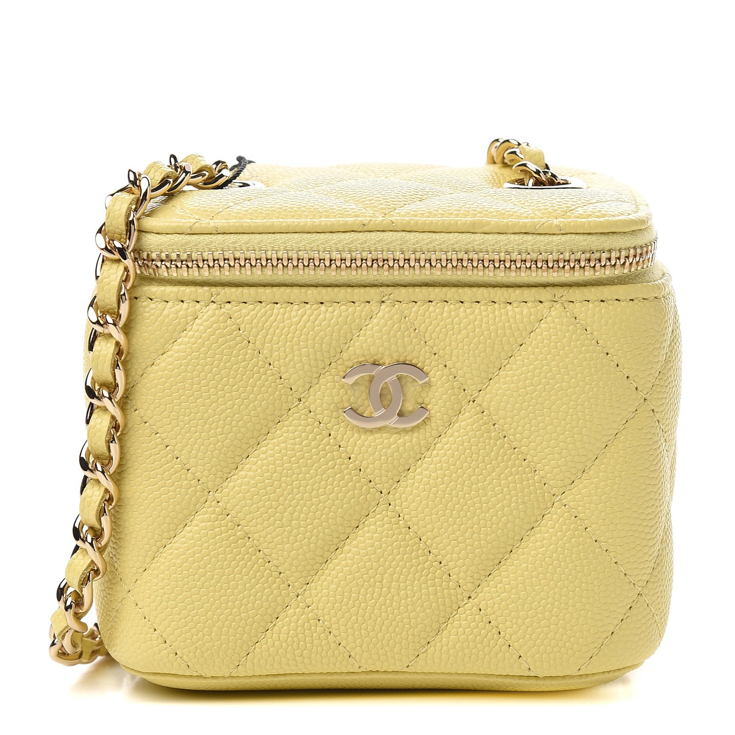 Caviar Quilted Mini Vanity Case With Chain Yellow
