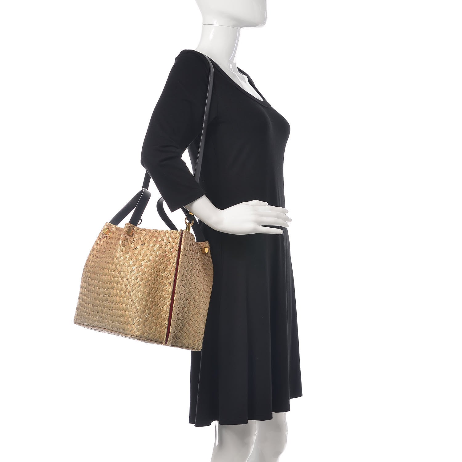Valentino Garavani Raffia Medium Vlogo Escape Shopper Natural Black Rouge 2 of 11