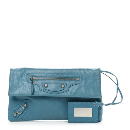 Balenciaga Agneau Giant 12 Silver Hardware Envelope Strap Clutch Bleu Tropical 1 of 14