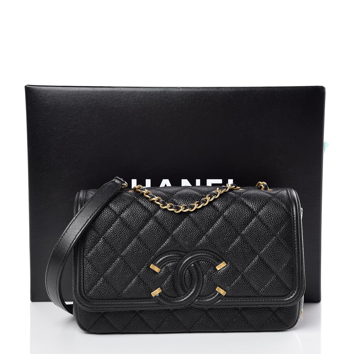 Caviar Quilted Small CC Filigree Flap Black