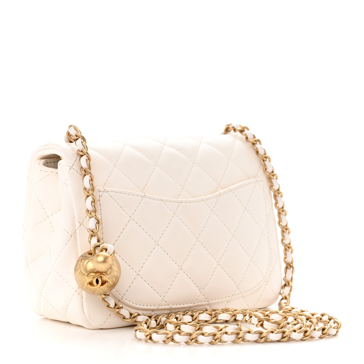 Lambskin Quilted Mini Pearl Crush Flap White