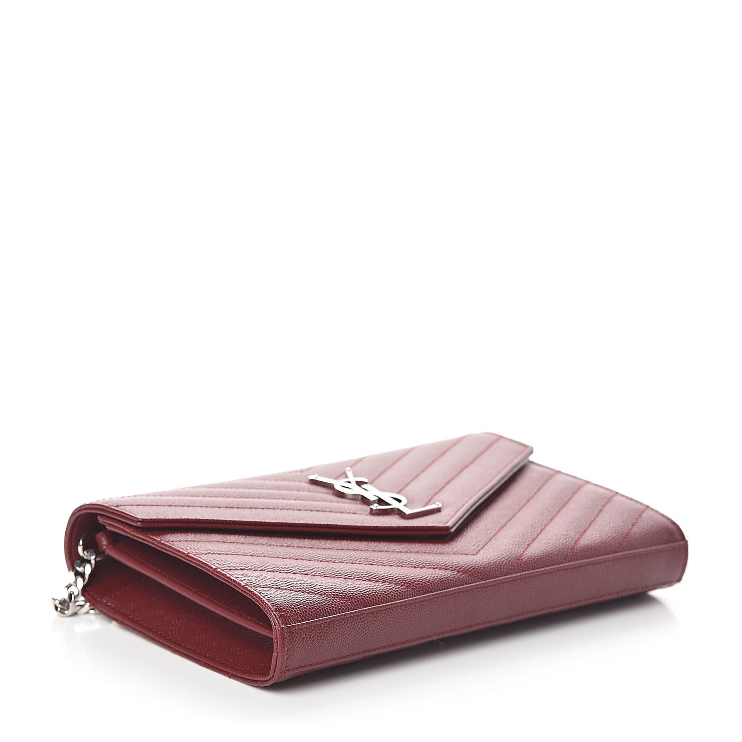 Saint Laurent Grain De Poudre Matelasse Chevron Monogram Chain Wallet Palissandre 4 of 8