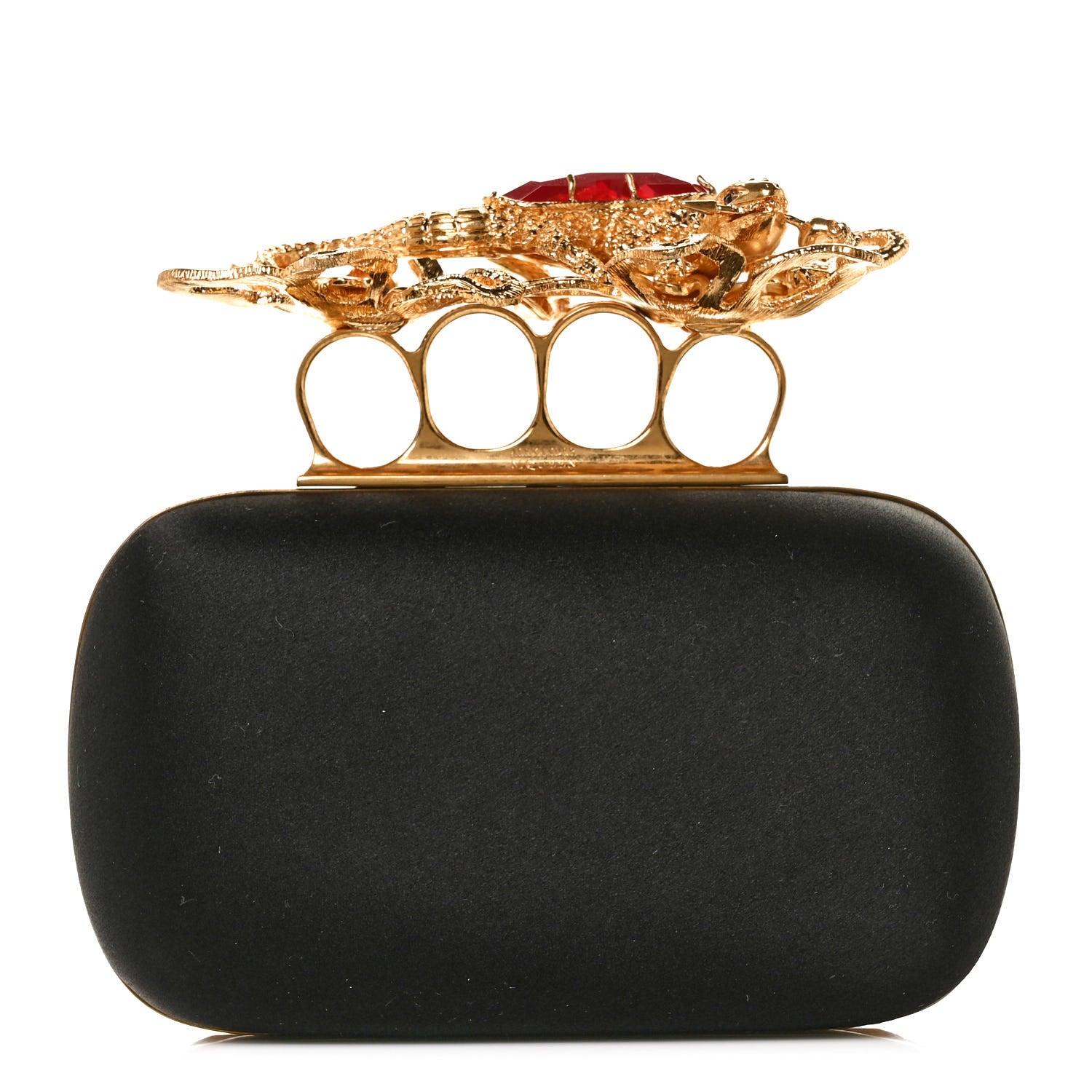 Alexander McQueen Satin Salamander Knuckle Box Clutch Black 1 of 11