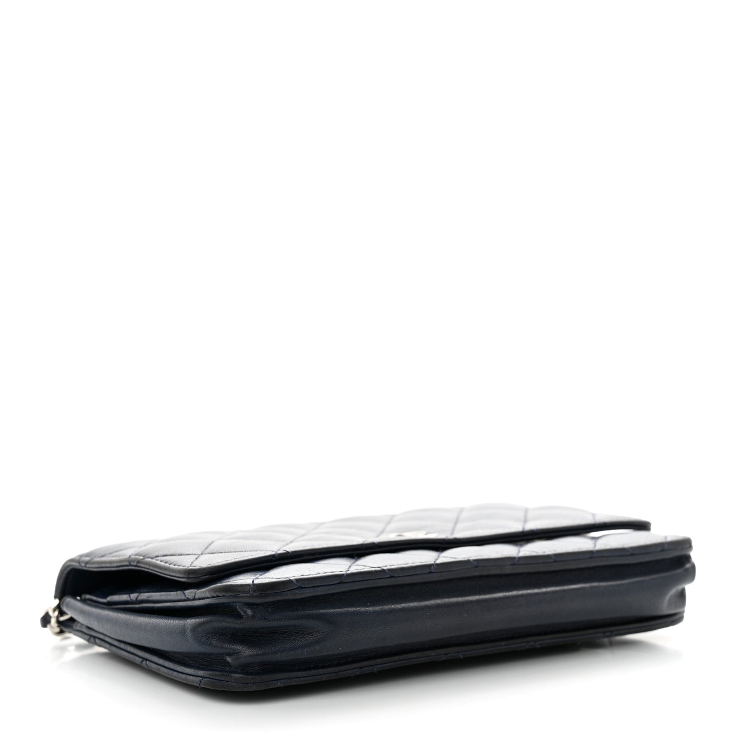 Lambskin Quilted Wallet On Chain WOC Navy Blue