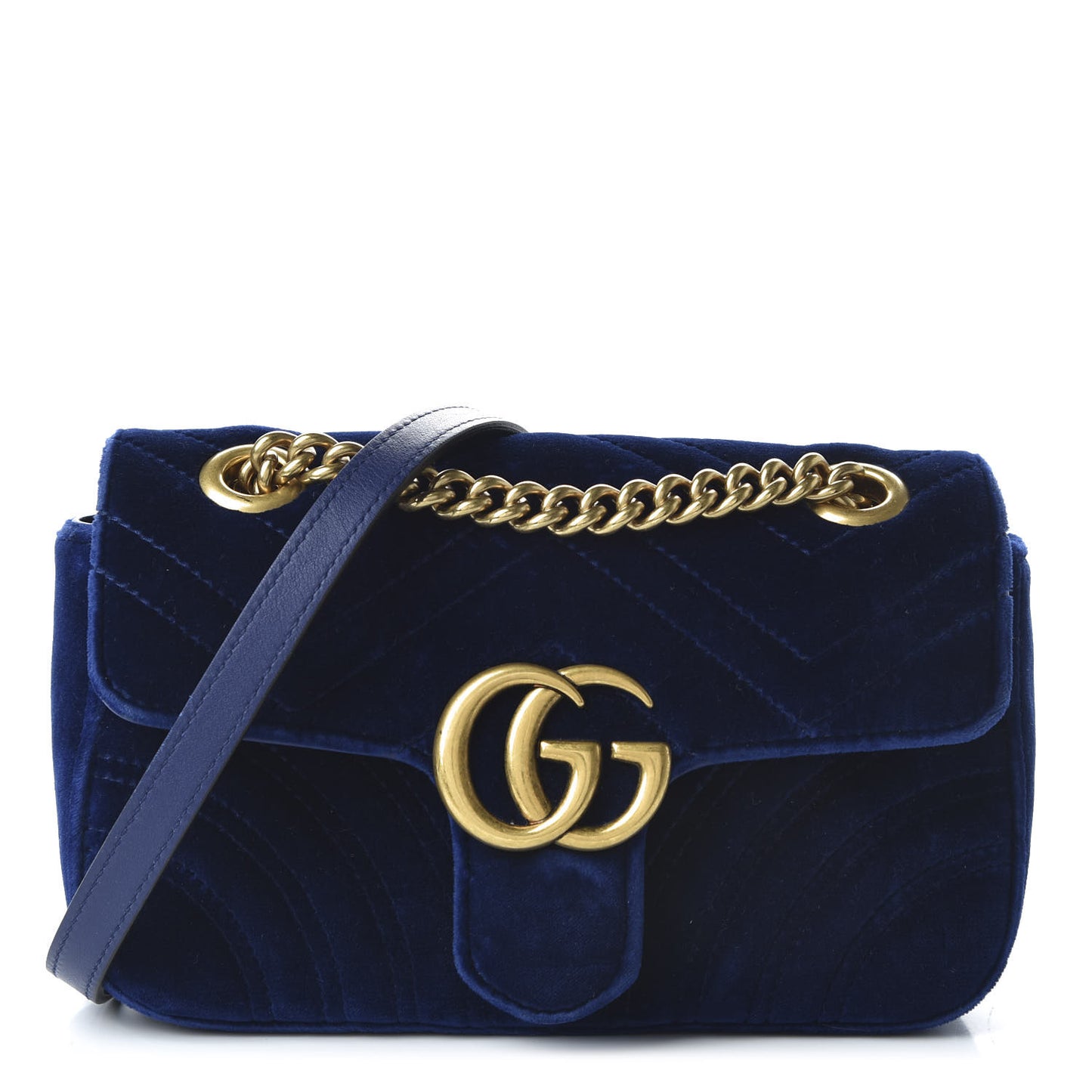 Velvet Matelasse Mini GG Marmont Shoulder Bag Cobalt Blue