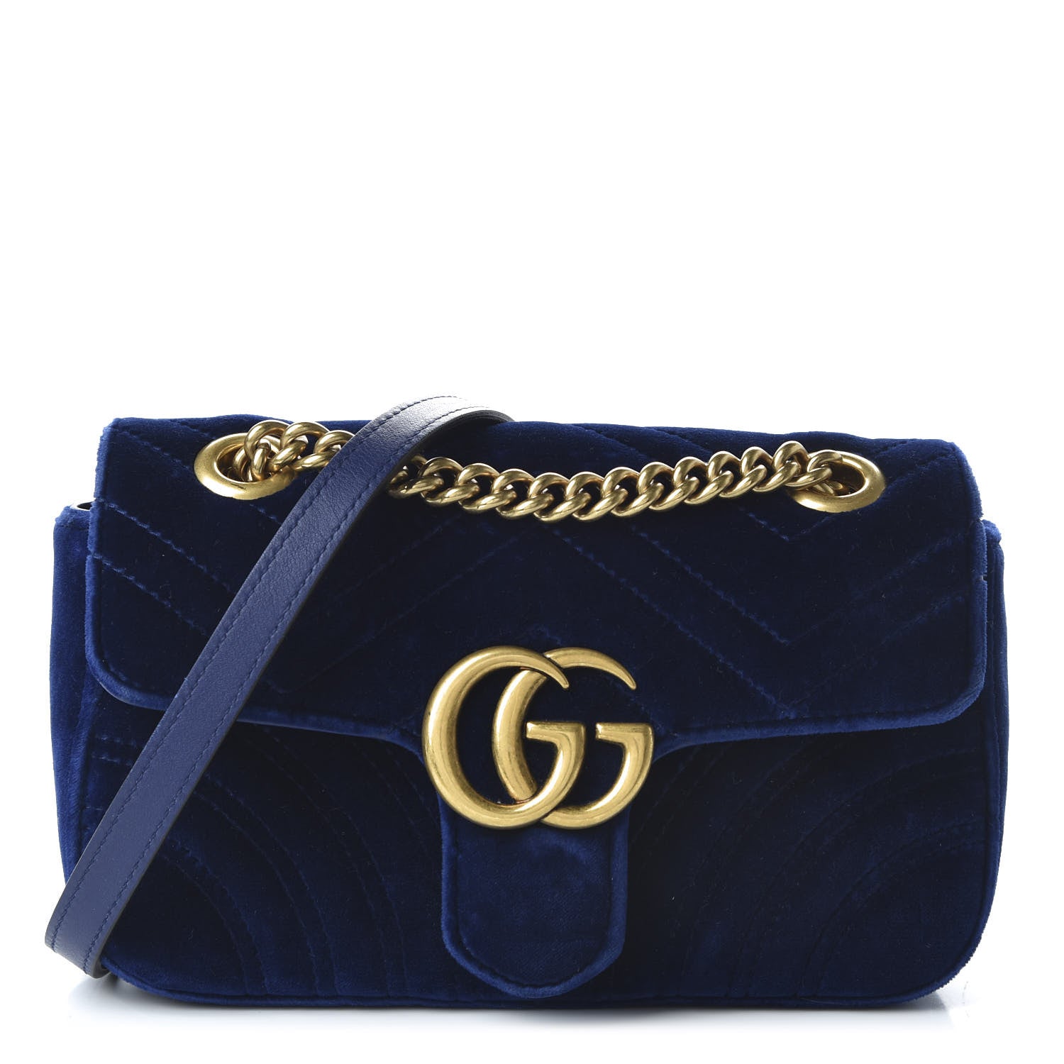 Gucci Velvet Matelasse Mini GG Marmont Shoulder Bag Cobalt Blue 1 of 10
