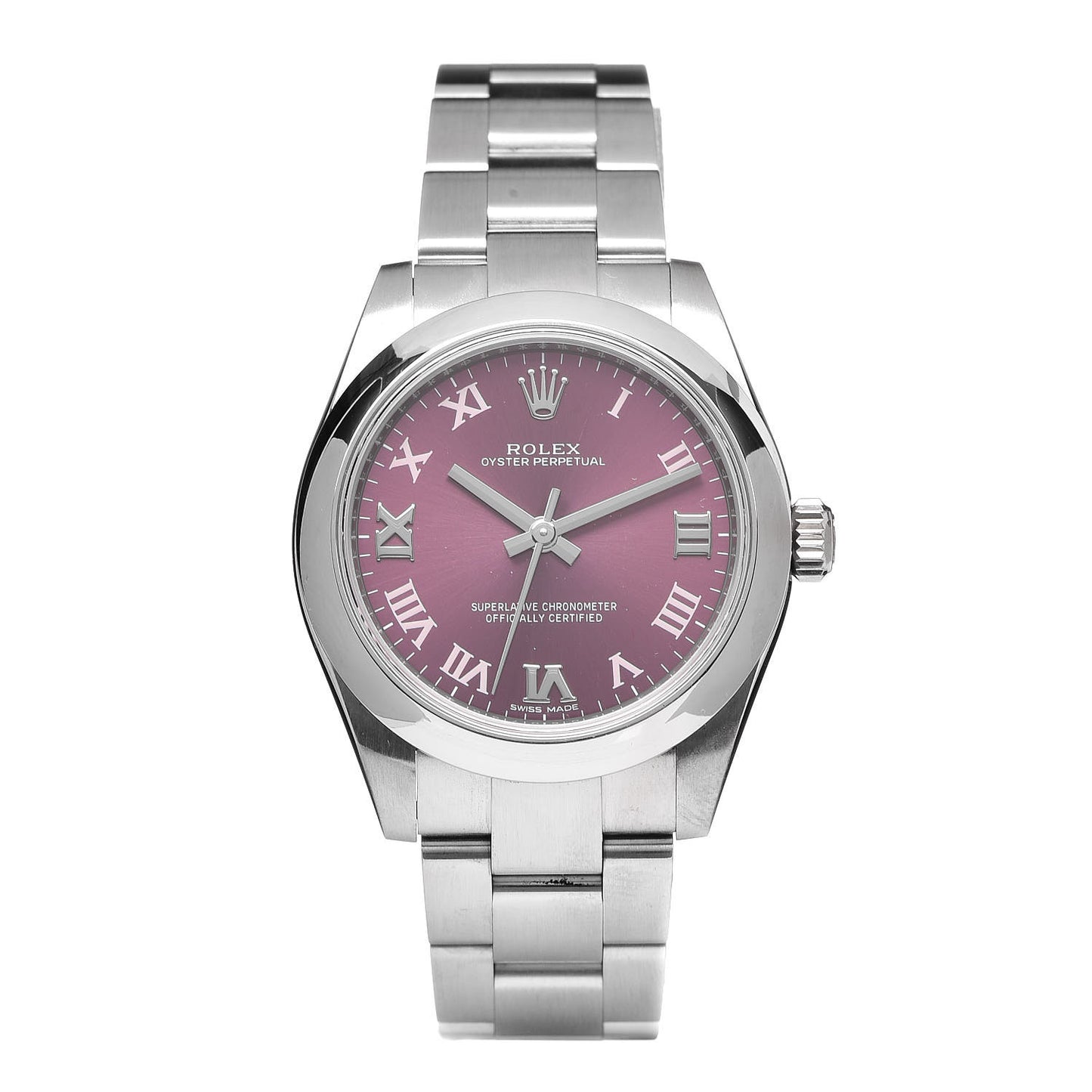 Stainless Steel 31mm Oyster Perpetual Watch Red Grape Roman 177200
