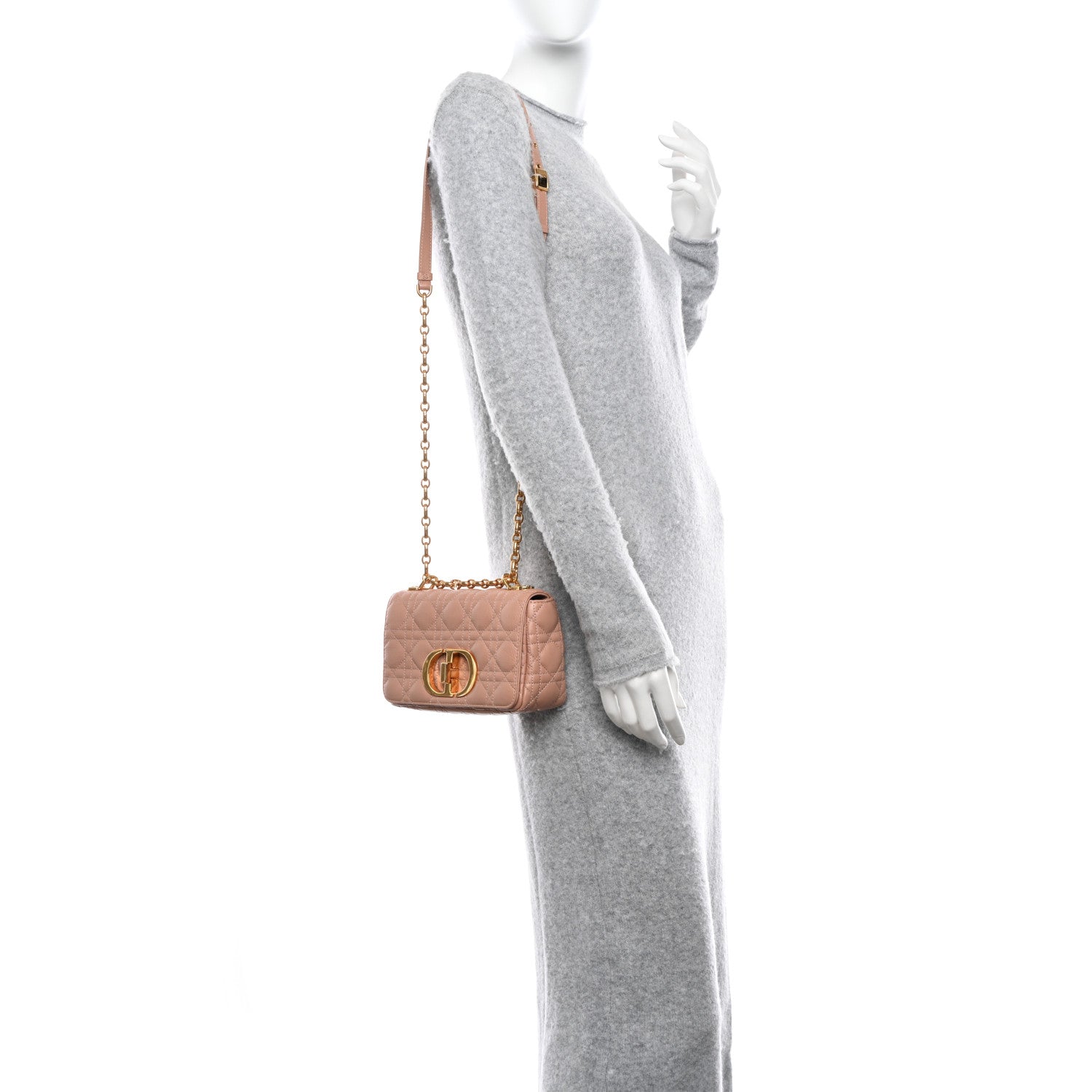 Christian Dior Grained Calfskin Cannage Small Caro Bag Rose De Vents 2 of 9