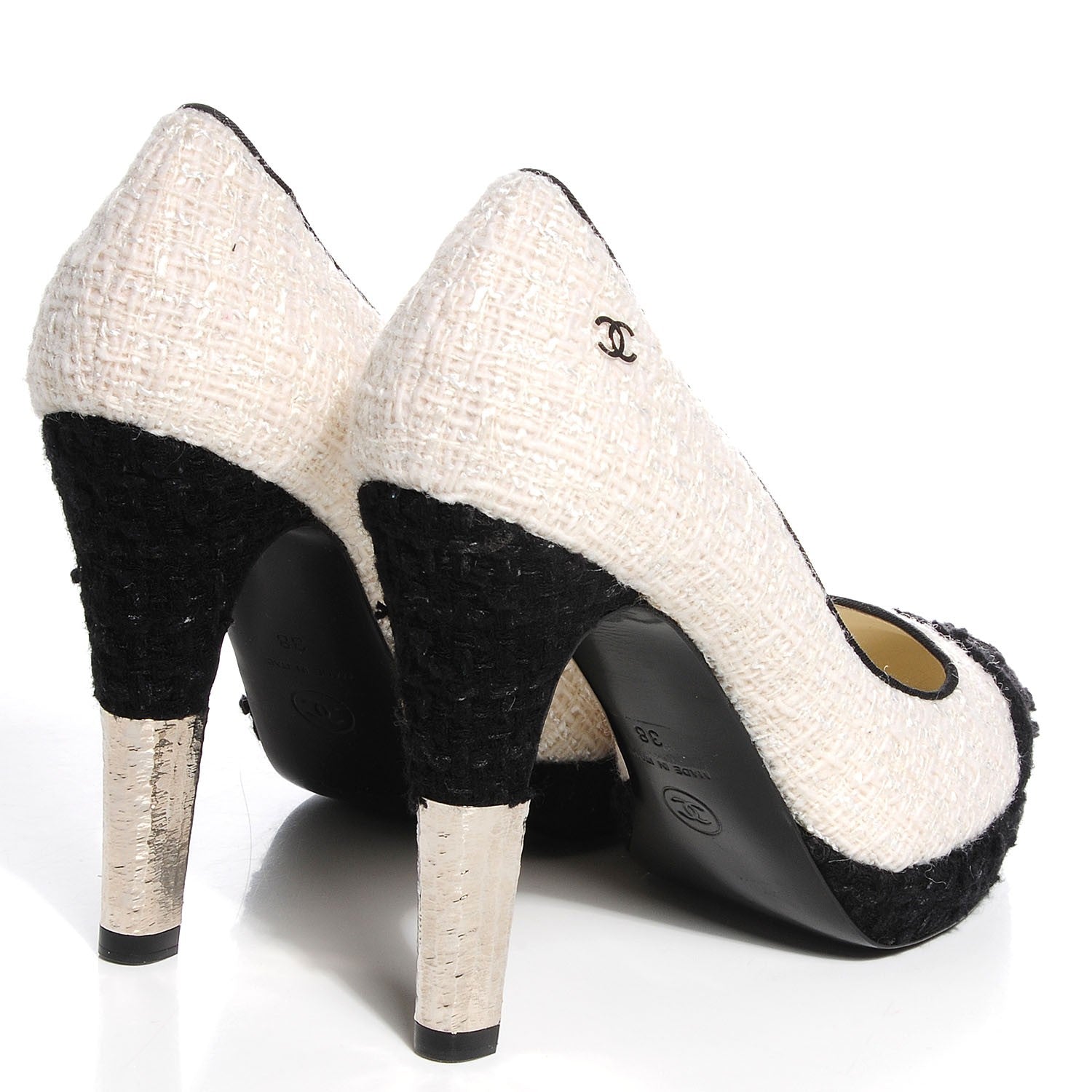 Chanel Tweed CC Pumps Black White 38 4 of 8