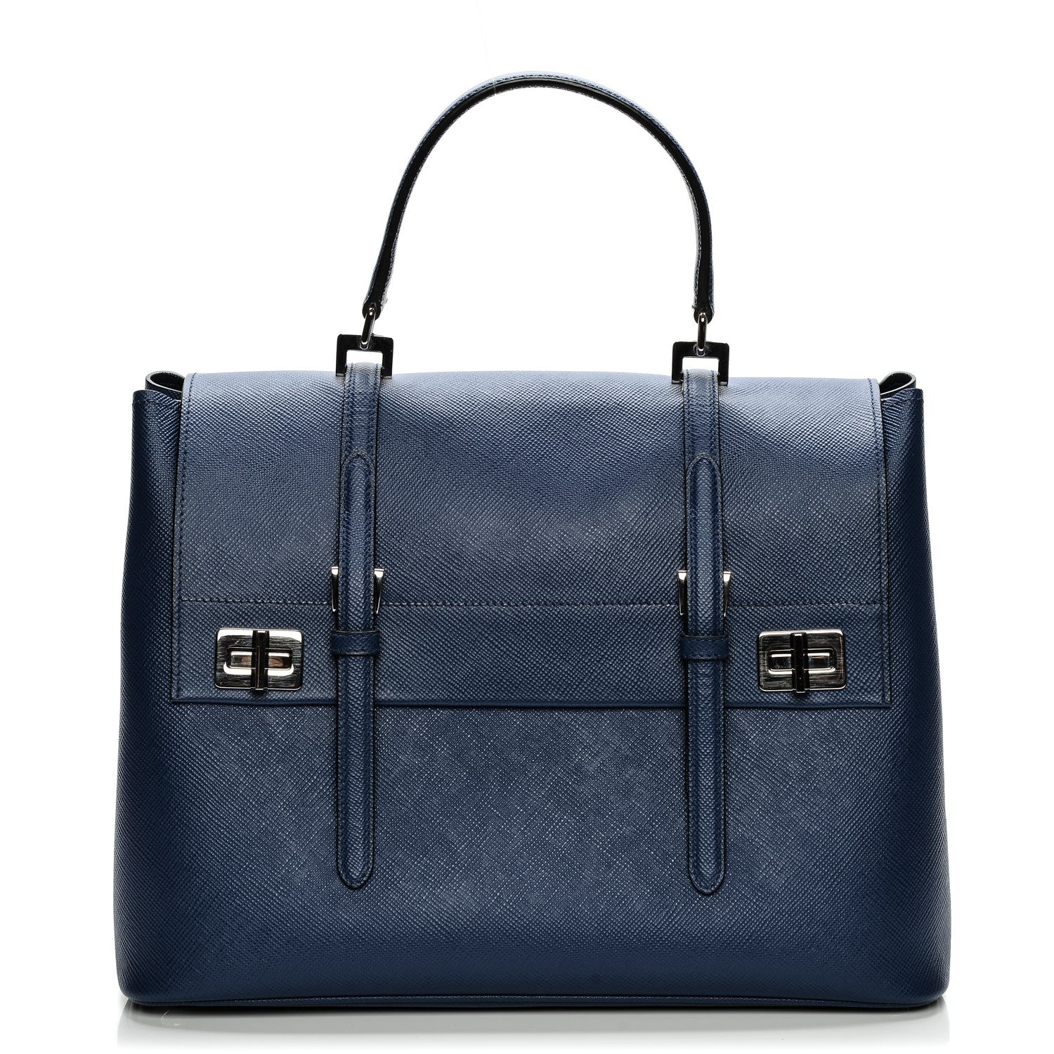Prada Saffiano Cuir Convertible Top Handle Tote Bleuette 1 of 8