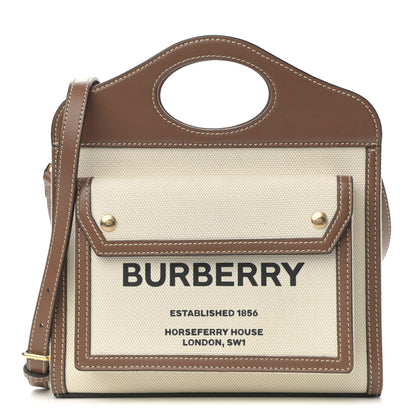 Burberry Canvas Smooth Calfskin Two Tone Mini Pocket Bag Natural Malt Brown 1 of 11