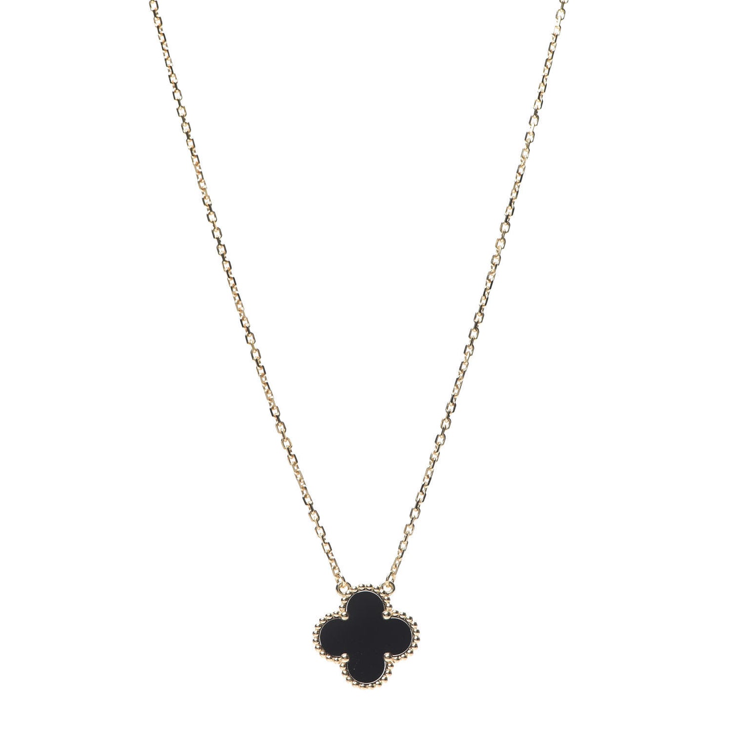 18K Yellow Gold Black Onyx Vintage Alhambra Pendant Necklace