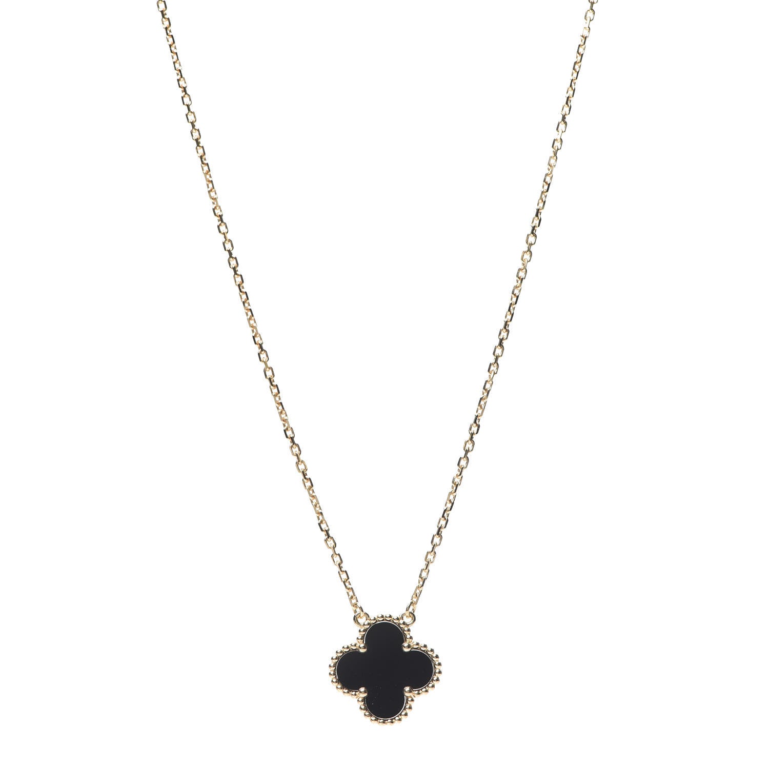 Van Cleef & Arpels 18K Yellow Gold Black Onyx Vintage Alhambra Pendant Necklace 1 of 6