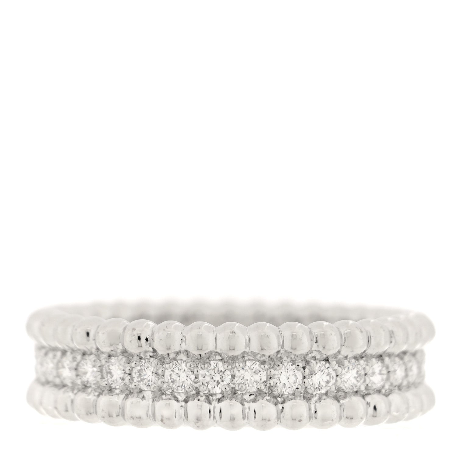 Van Cleef & Arpels 18K White Gold Diamond Perlee 1 Row Ring 55 7.25 1 of 4